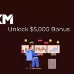 XM broker promotion banner offering $5,000 bonus with trading platform illustration.