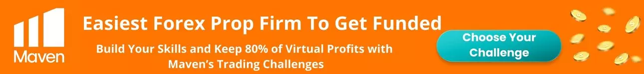 Advertisement for Maven Trading challenge with profit share offer