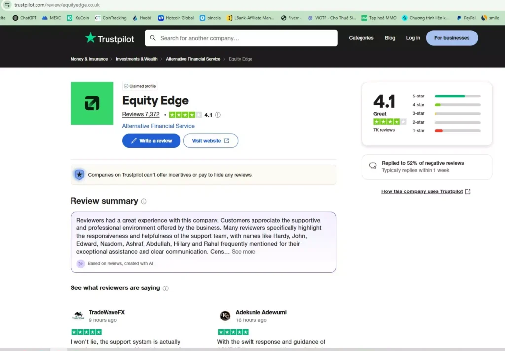 EquityEdge on trustpilot